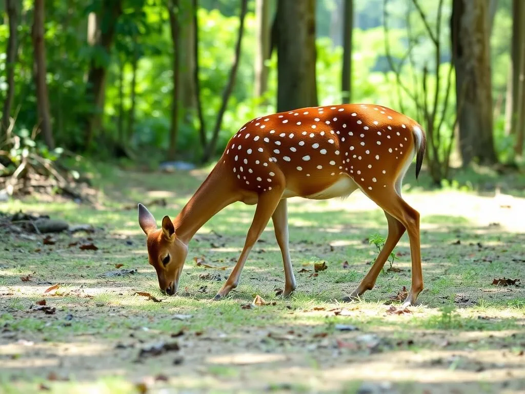 A spotted deer grazing in a clearing at Bhawal National Park