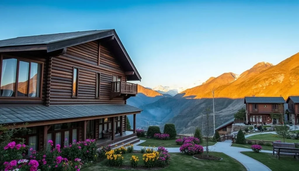 A traditional mountain lodge in Hunza with panoramic views of the Karakoram mountains
