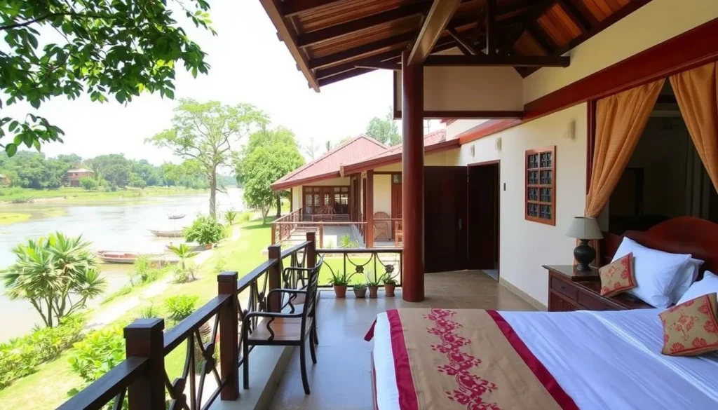 Accommodation options in Jaflong showing a riverside resort Accommodation options in Jaflong showing a riverside resort