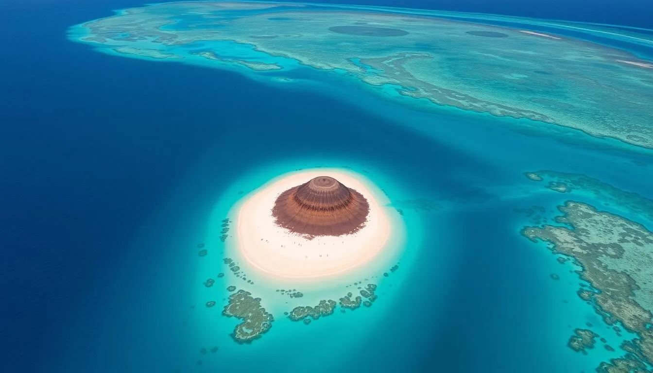 Aerial view of Apo Island, Philippines showing the small volcanic island surrounded by crystal clear turquoise waters and coral reefs