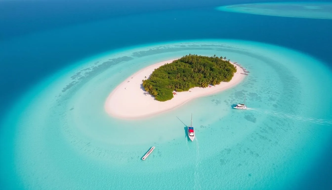 Aerial view of Bocot Island, Philippines showing pristine beaches and clear blue waters