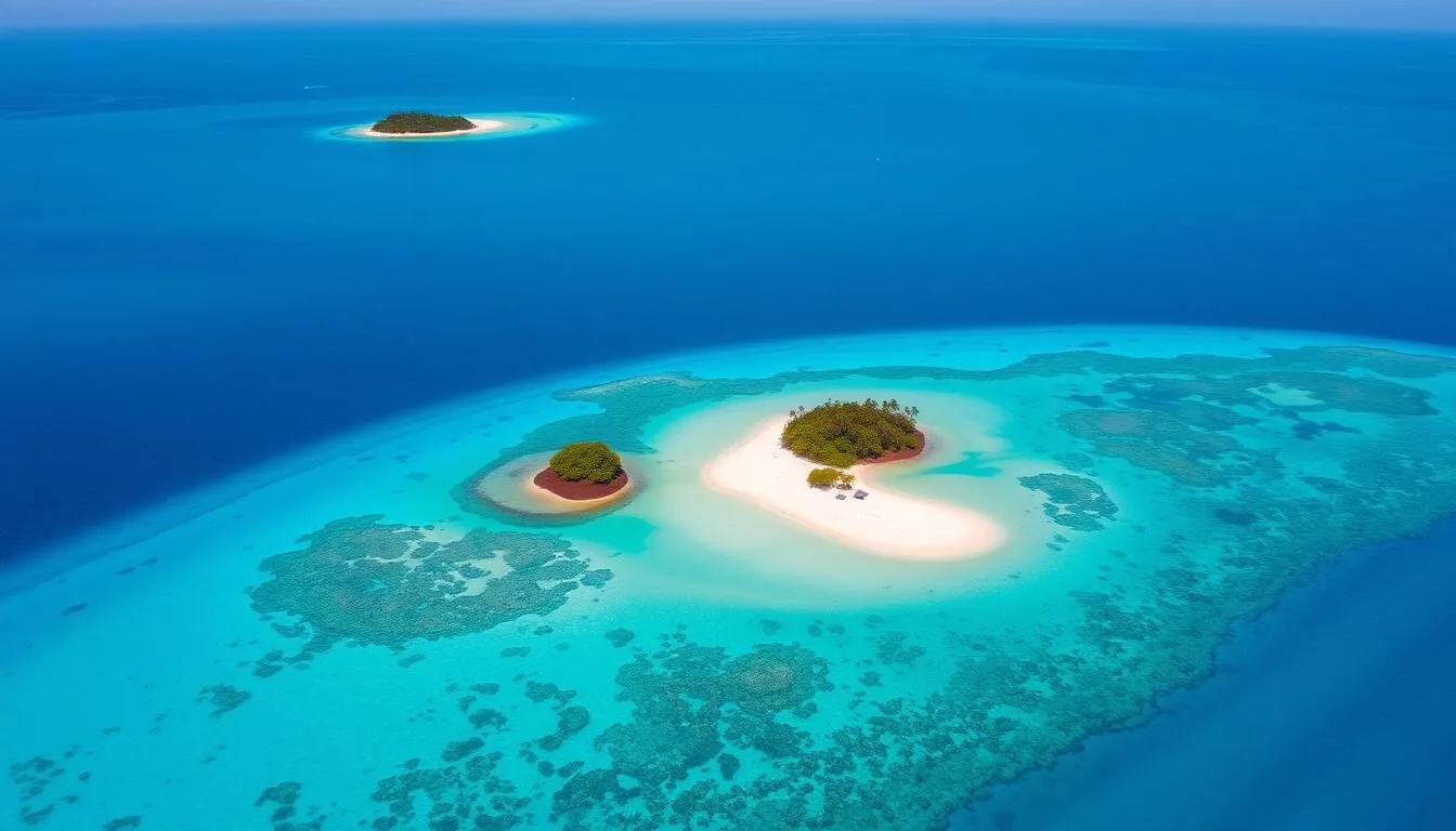 Aerial view of Linapacan Island's crystal clear waters and white sand beaches in Palawan, Philippines