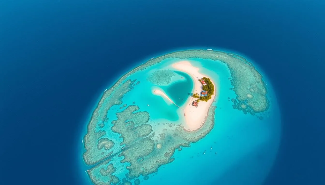 Aerial view of Malapascua Island showing white sandy beaches and crystal clear turquoise waters surrounding the small tropical island