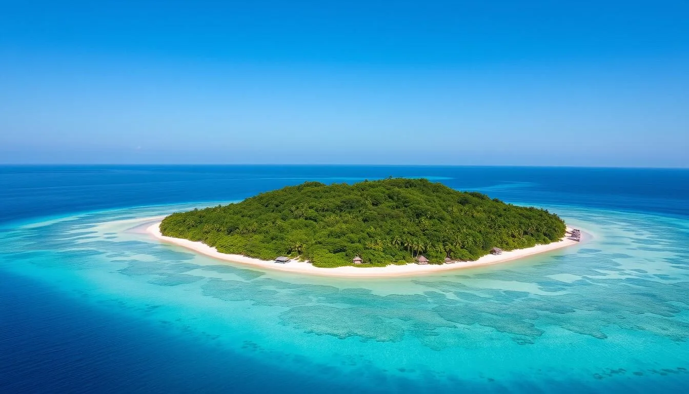 Aerial view of Pandan Island Philippines showing its white sand beaches and turquoise waters