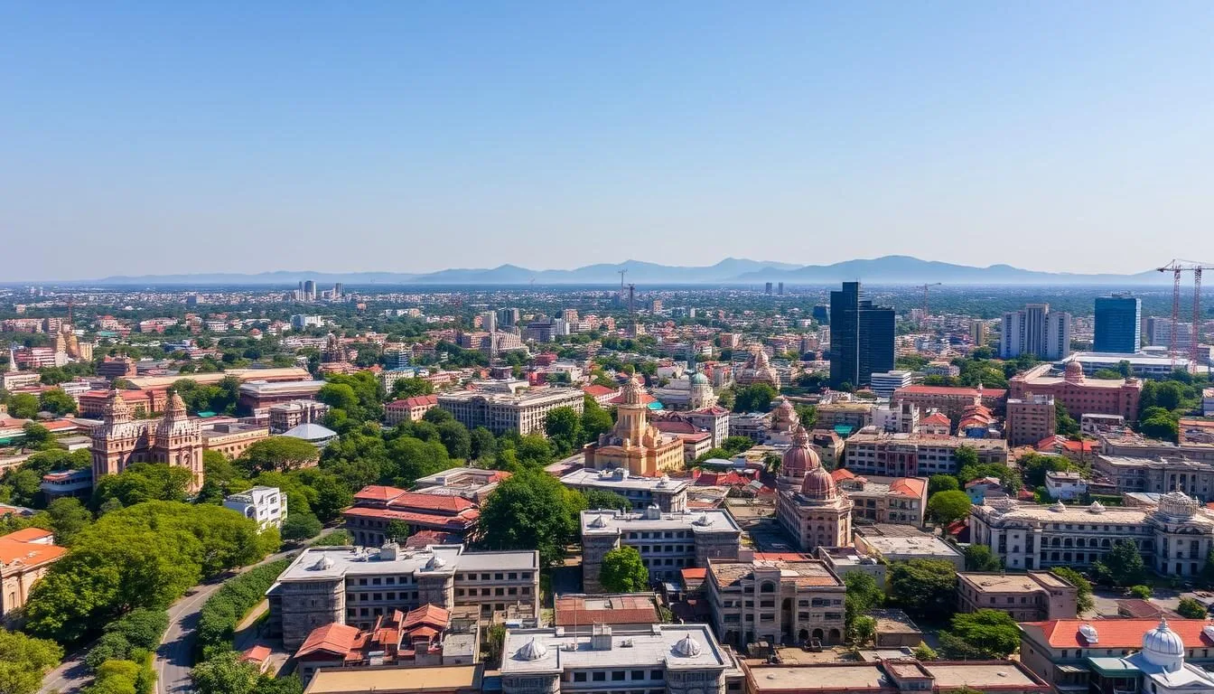 Aerial view of Pune city skyline showing the blend of historic and modern architecture