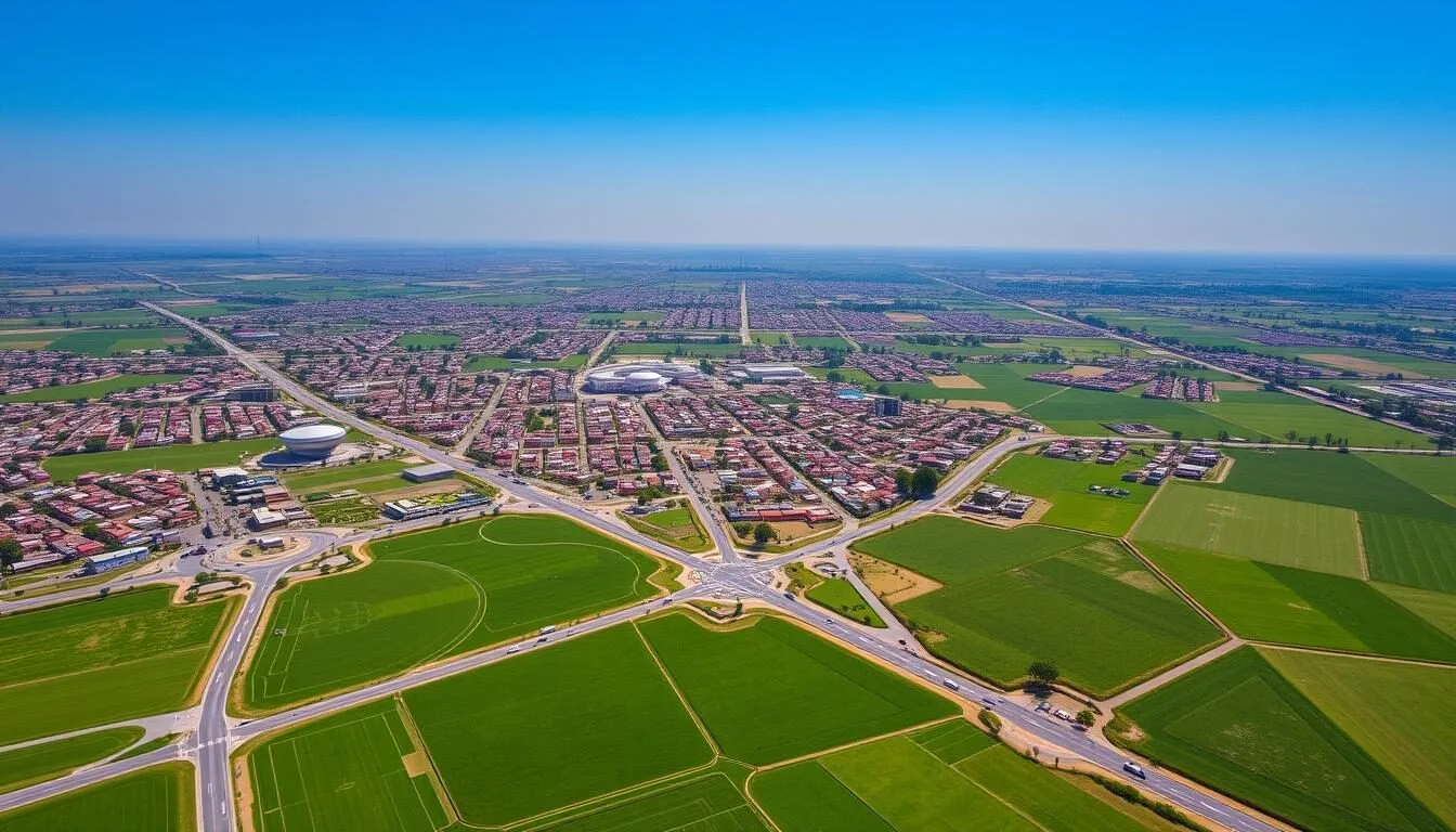 Aerial view of Sargodha city with its grid layout and surrounding greenery