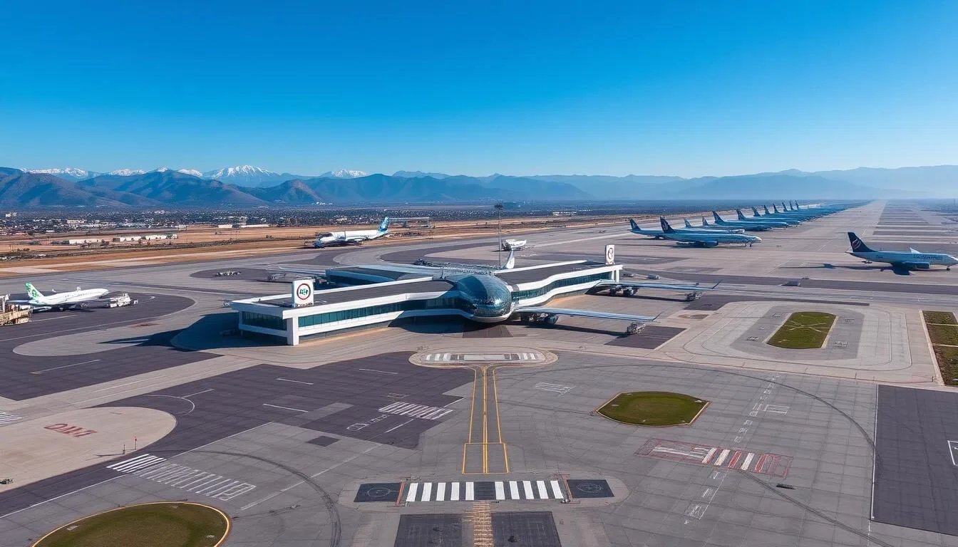 Aerial view of Sialkot International Airport with mountains in the background