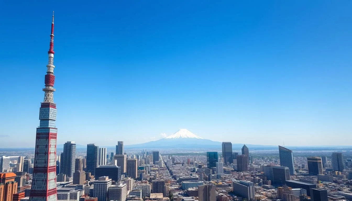 Aerial view of Tokyo skyline with Mt. Fuji in the background, showcasing the best things to do in Tokyo Japan