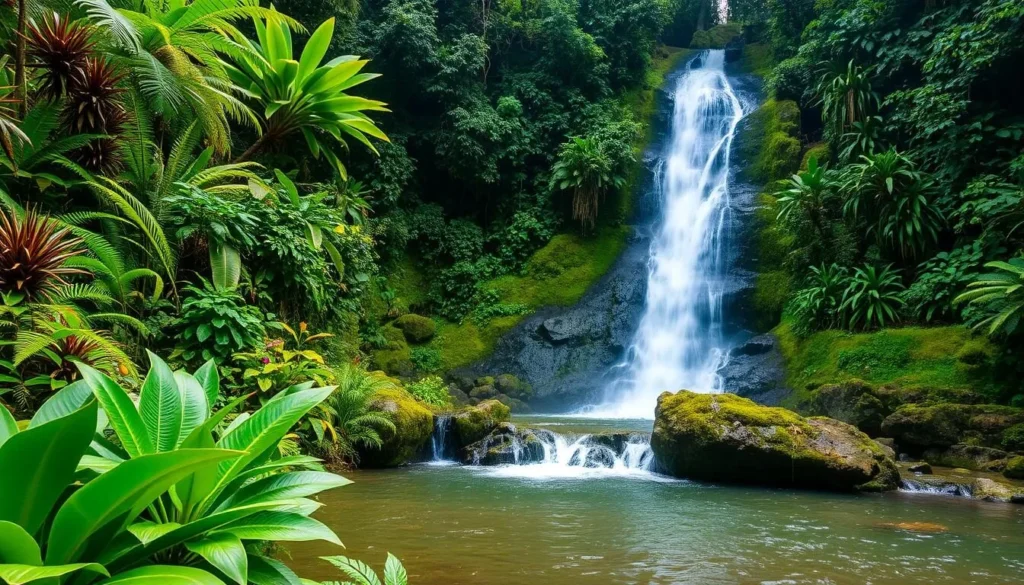 Ahuashiyacu Waterfall surrounded by lush jungle