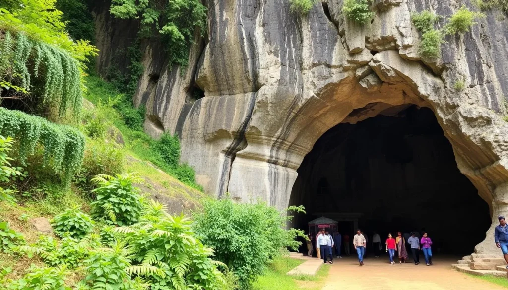 Alutila Cave entrance in Khagrachari Hills with natural rock formations
