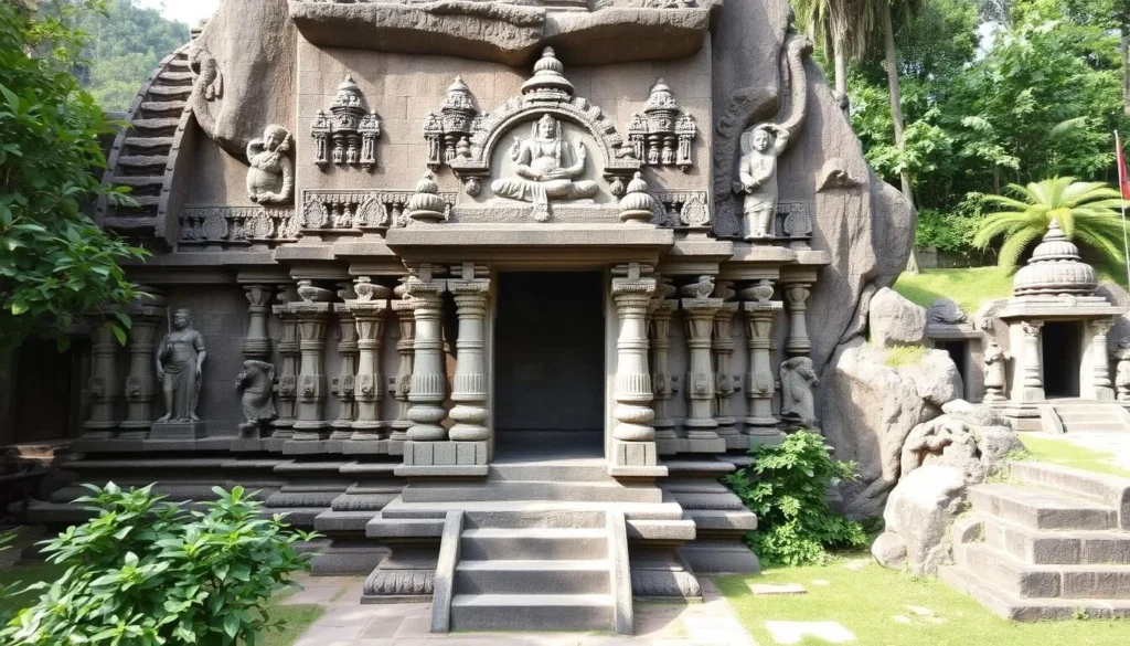 An ancient temple dedicated to Lord Shiva with intricate stone carvings.