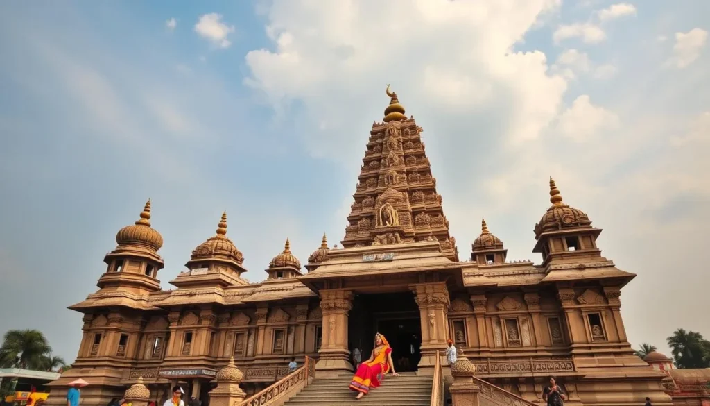 An image of Amareshwara Temple, a grand Shiva shrine with a tall Shiva Lingam and majestic temple towers.