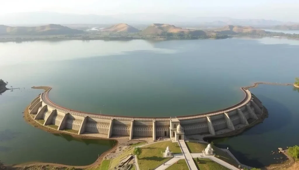 An image of Barua Sagar Tal with its serene waters and embankment structure.