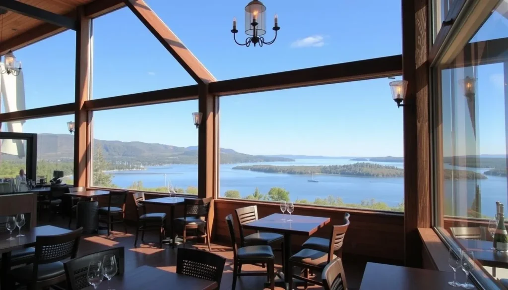 An image of Bully Hill Vineyards' tasting room and lake views