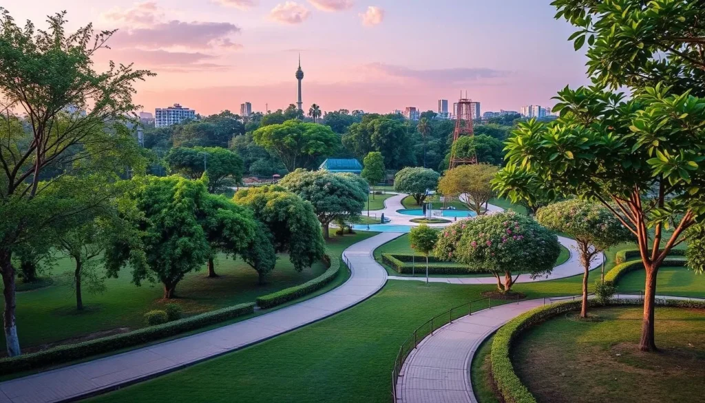 An image of Central Park, Kharghar, showcasing its lush greenery and walking paths.