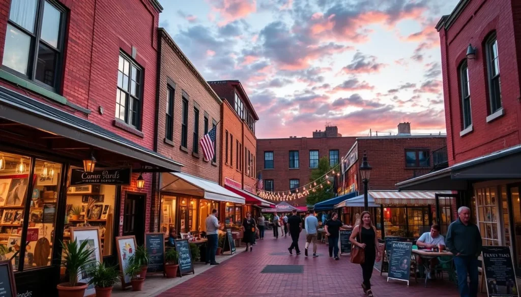 An image of Congdon Yards, showcasing its vibrant art scene and eclectic mix of shops and restaurants.