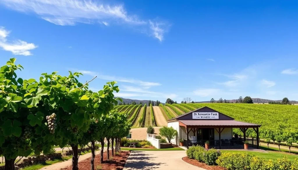 An image of Dr. Konstantin Frank Winery's vineyards and wine tasting area