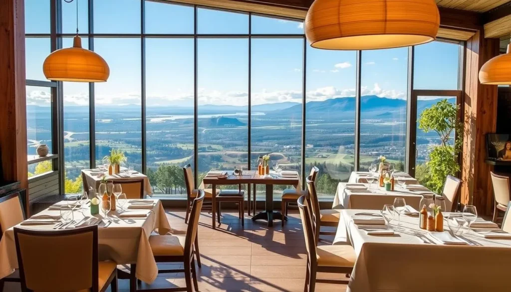 An image of Eggen Restaurant's dining area with panoramic views.