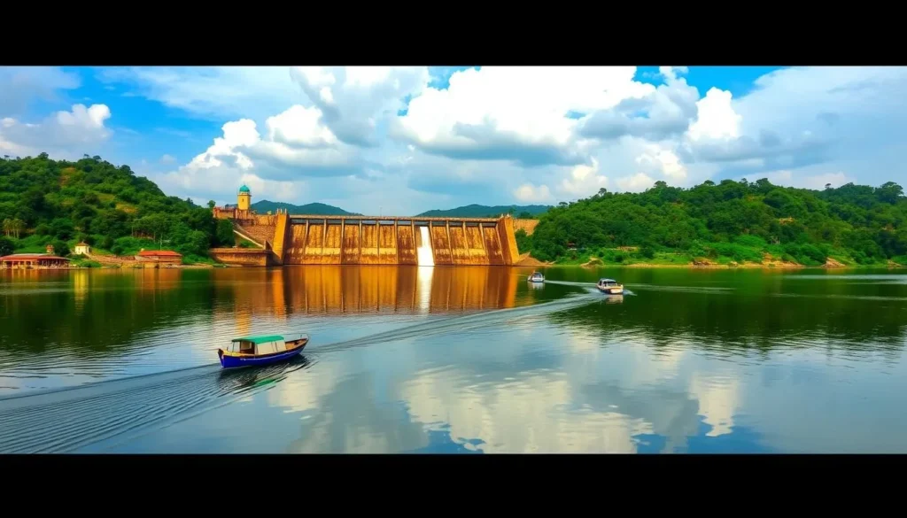 An image of Gangapur Dam with boats sailing in the surrounding lake An image of Gangapur Dam with boats sailing in the surrounding lake