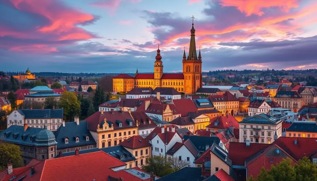 An image of Hradec Kralove cityscape showcasing its unique blend of historical and modern architecture