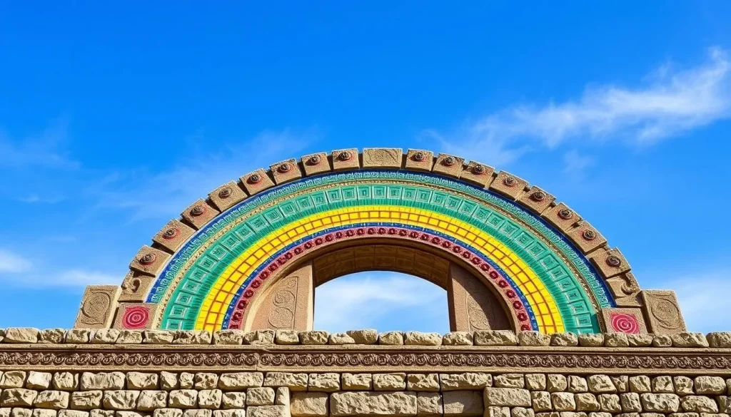 An image of Huaca Arco Iris, showcasing its vibrant rainbow motifs.
