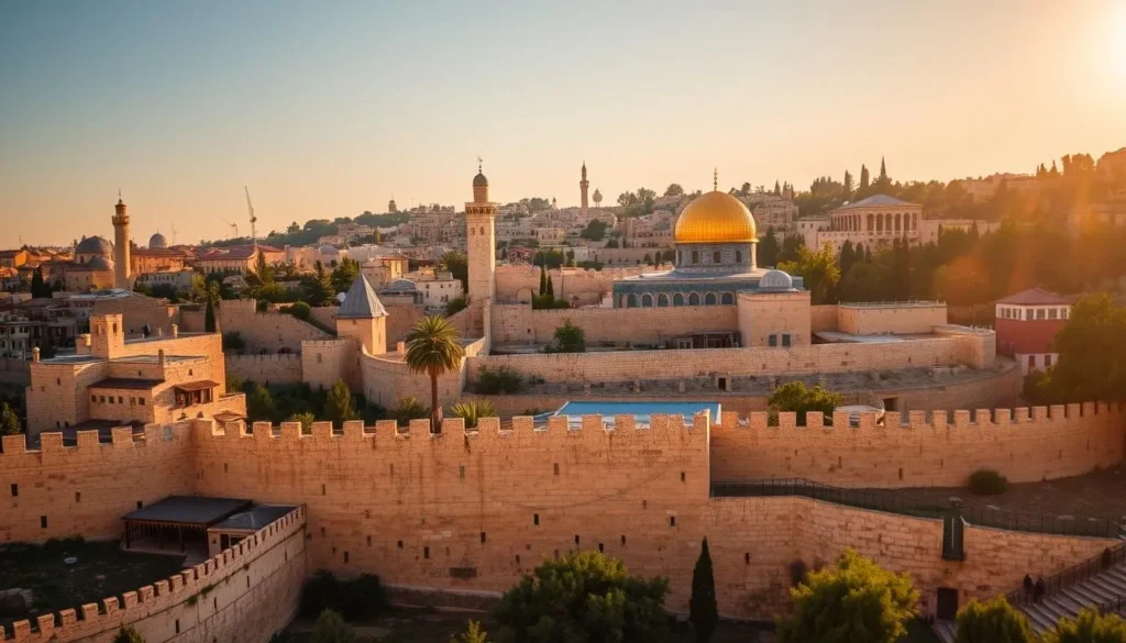 An image of Jerusalem's Old City with its ancient walls and historical landmarks