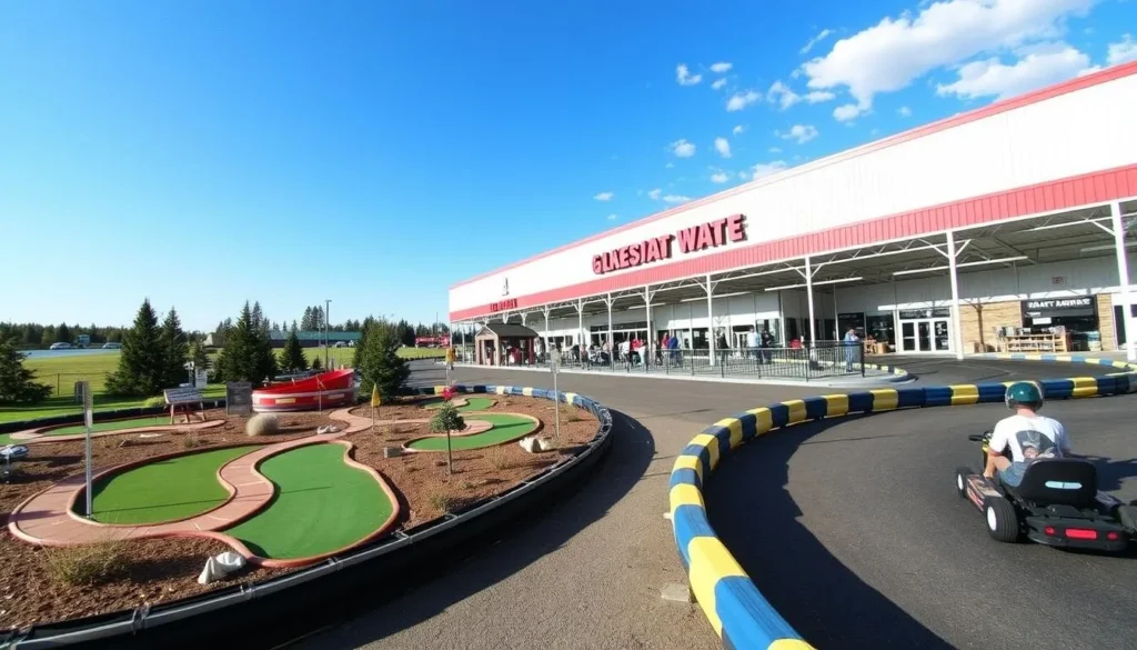 An image of Lakeside Go-Karts & Mini Golf in Sylvan Lake, Alberta, featuring the mini golf course and go-kart track.