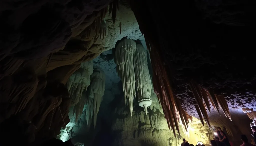 An image of Mystery Cave's stunning underground passages and stalactites.