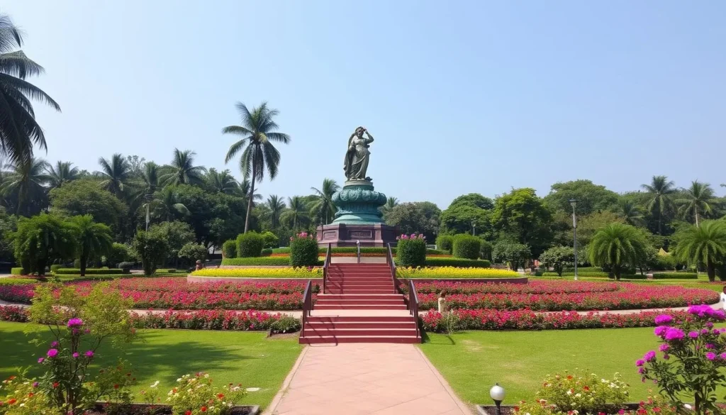 An image of Rani Lakshmi Bai Park with the statue of Rani Lakshmi Bai.
