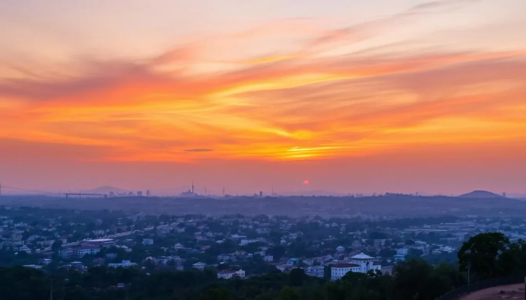 An image of Seminary Hills in Nagpur, showcasing panoramic views of the city during sunset.
