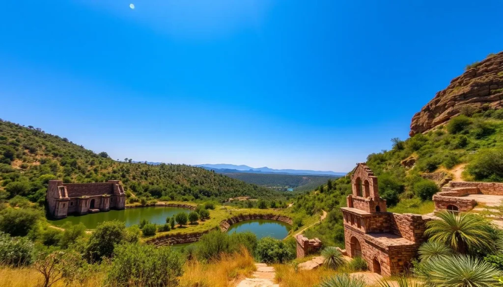 An image of Solomon's Pools with its three large reservoirs