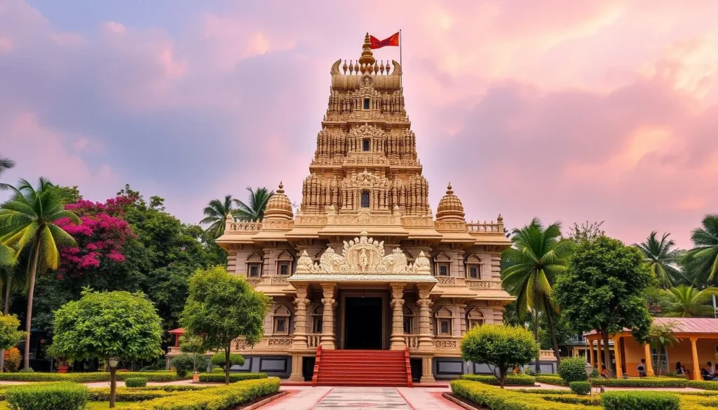 An image of Sri Lakshmi Narasimha Temple, a serene and majestic temple complex surrounded by lush greenery.