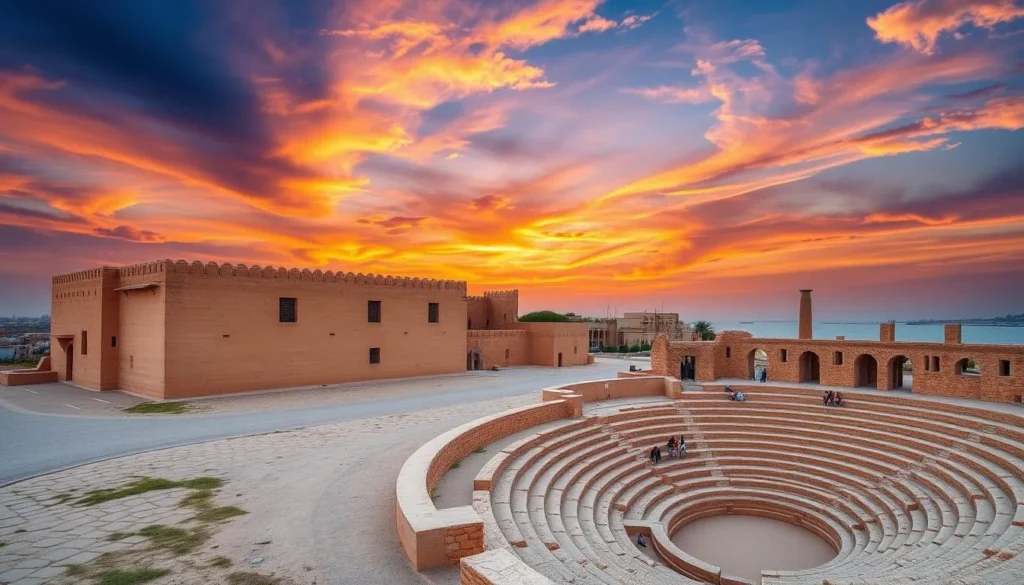 An image of Uqair Historic Port's mudbrick fort and Roman-era theater