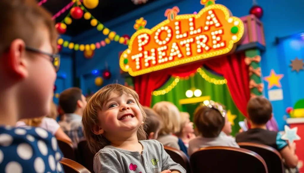 An image of a child enjoying a show at the Polka Children's Theatre.