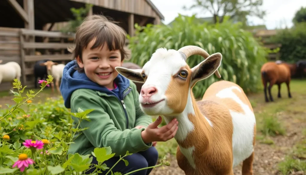 An image of a child petting a goat at Hackney City Farm