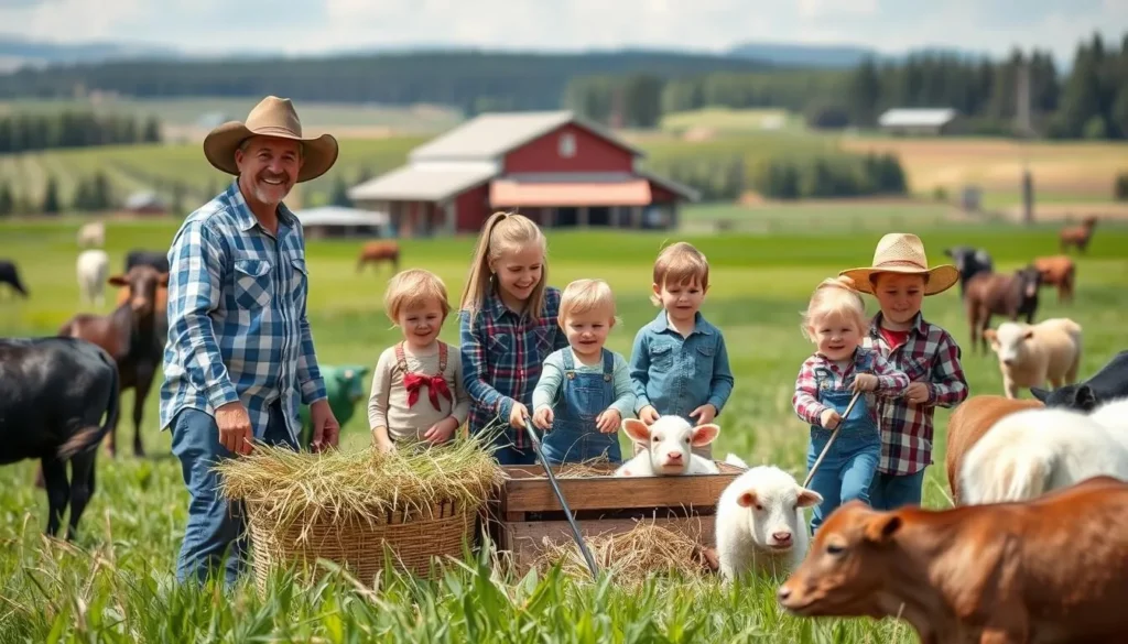 An image of a family enjoying a farm experience in Nanton, Alberta.