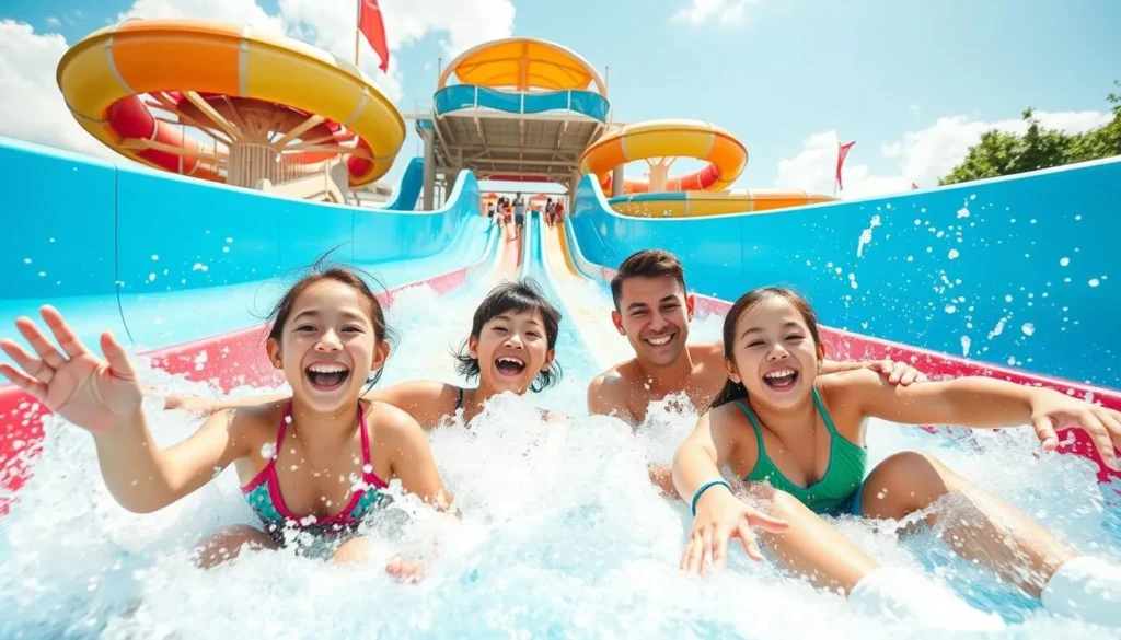 An image of a family enjoying the water slides at Jukupark Water Park