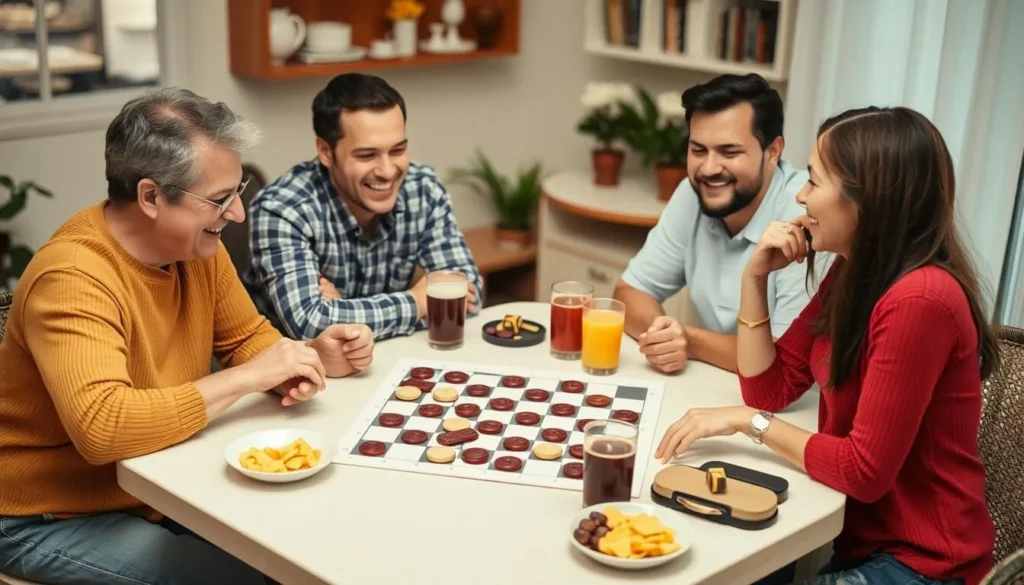 An image of a family playing board games at Draughts