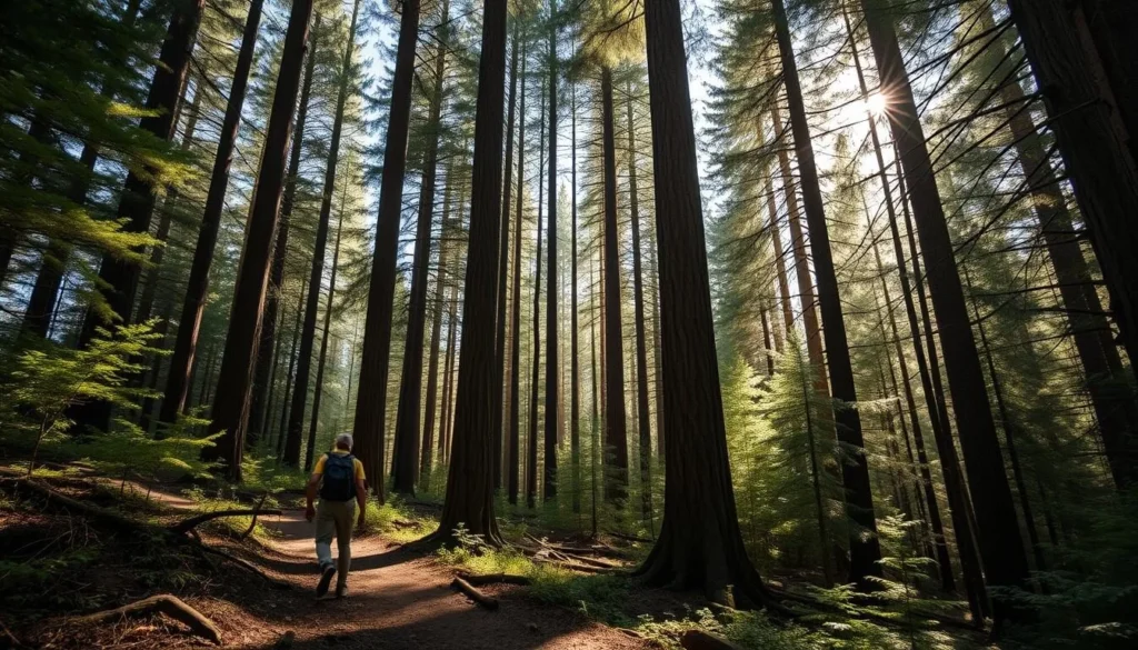 An image of a hiker walking through the ancient pine forests of Gotska Sandon Island