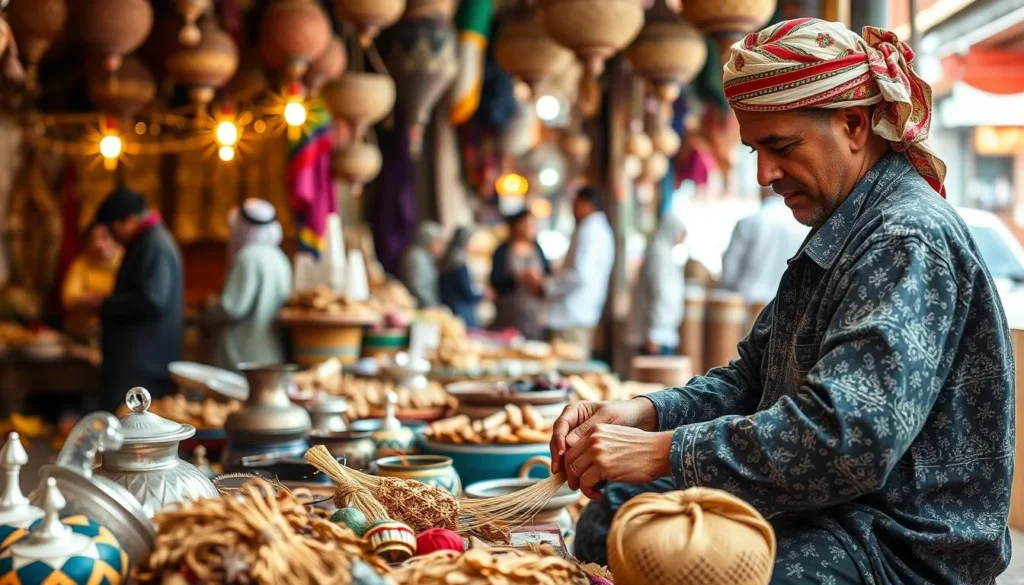 An image of a person engaged in traditional handicraft in Souk Salmiya
