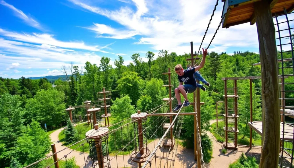An image of a person navigating an obstacle course at Blue Ridge Adventure Park.