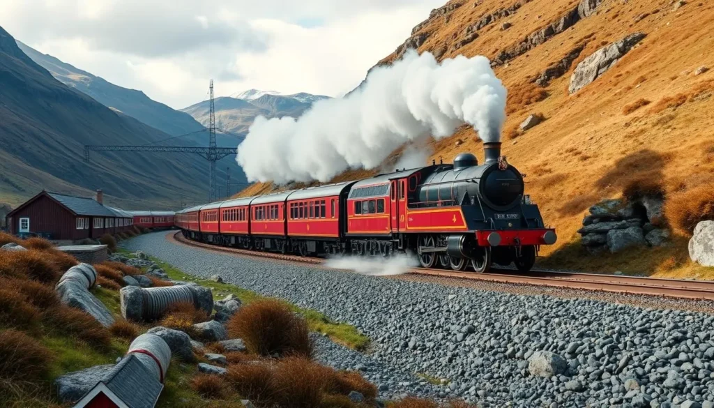 An image of a steam train on the Welsh Highland Railway passing through the Aberglaslyn Pass