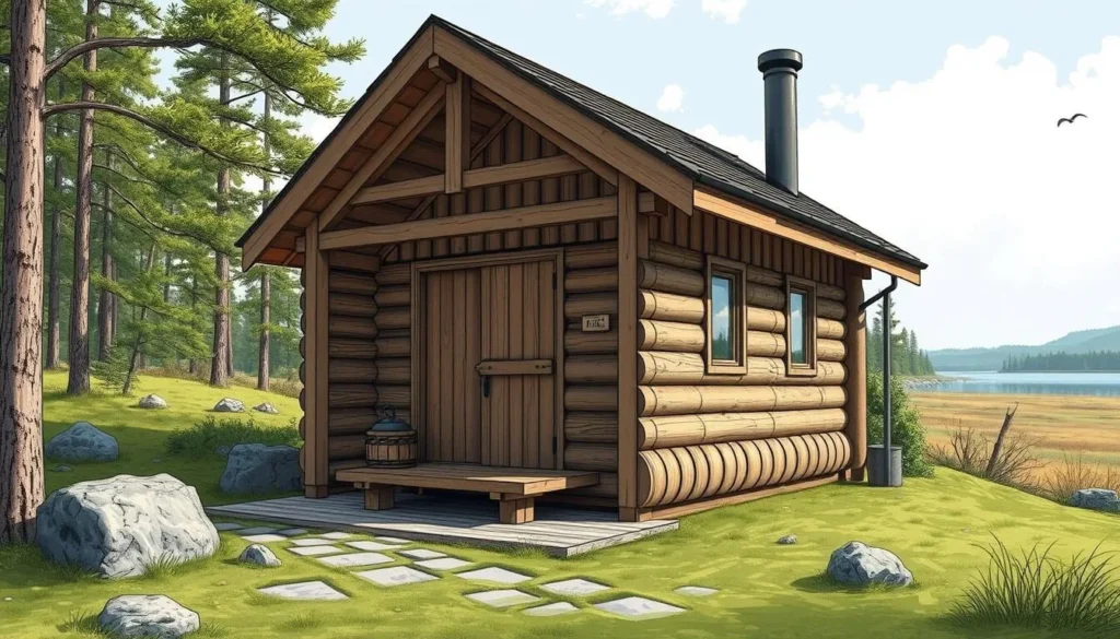 An image of a traditional Finnish smoke sauna in the Sauna Village, Jamsa.
