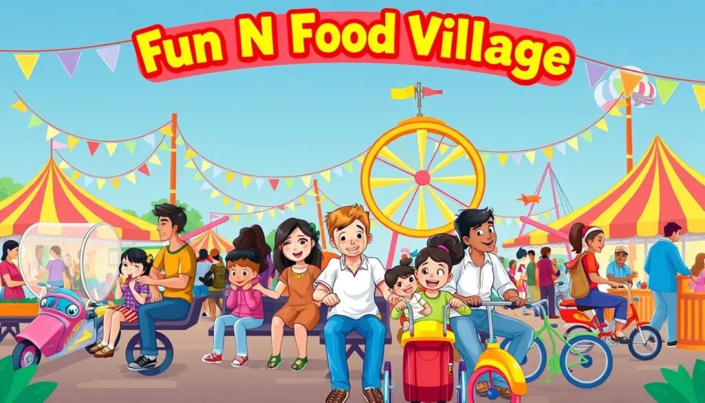 An image of families enjoying rides at Fun N Food Village