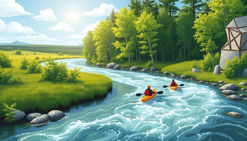 An image of kayakers paddling on the Aurajoki River
