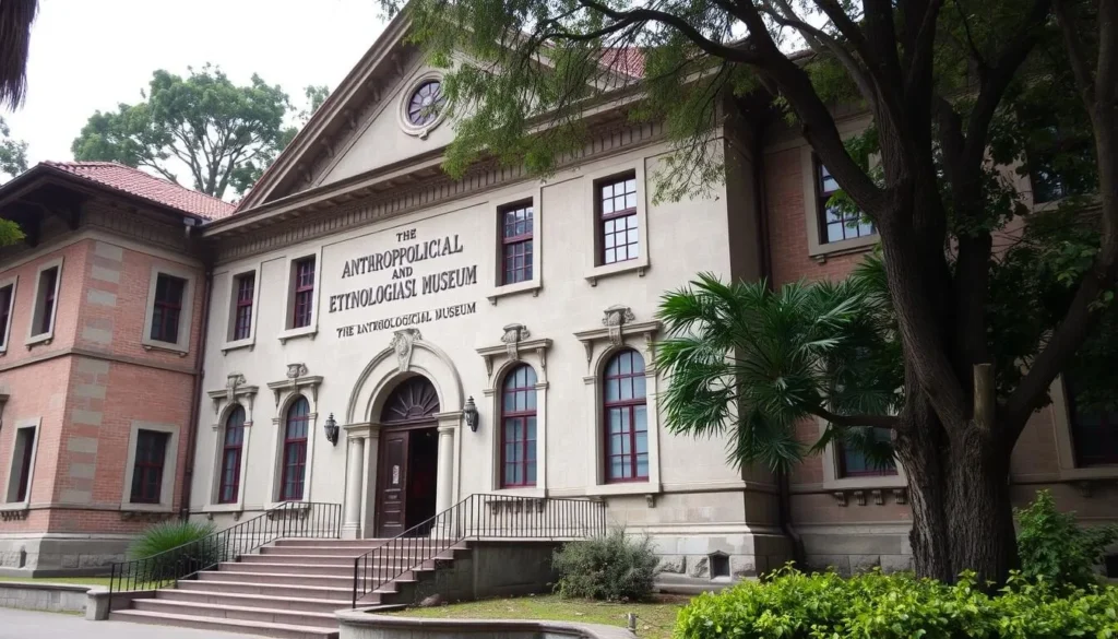 An image of the Anthropological and Ethnological Museum's facade, showcasing its architectural style and surroundings.