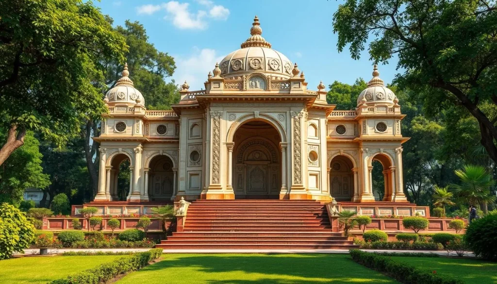 An image of the Cenotaph of Raja Gangadhar Rao, a stunning memorial built in 1853 by Rani Lakshmibai to honor her husband.