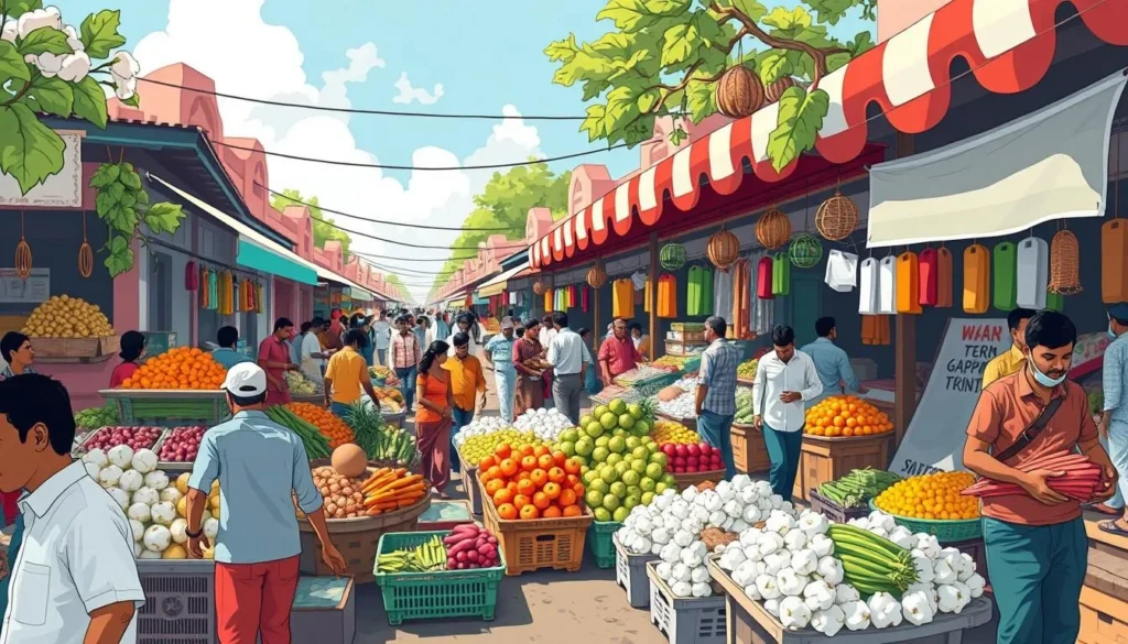 An image of the Cotton Market in Nagpur, showcasing fresh produce and local commerce.