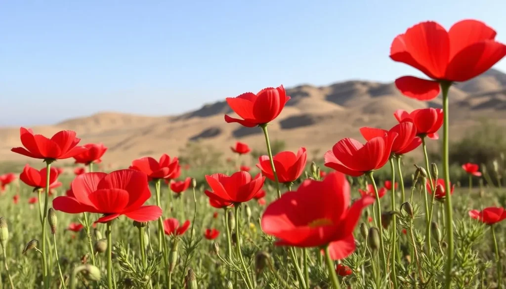 An image of the Darom Adom Festival, capturing the blooming red anemone flowers in the Negev region. An image of the Darom Adom Festival, capturing the blooming red anemone flowers in the Negev region.