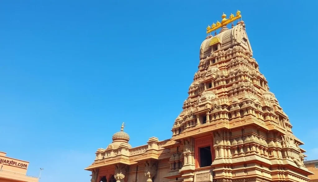 An image of the Ganapati Temple's majestic gopuram and intricate carvings.